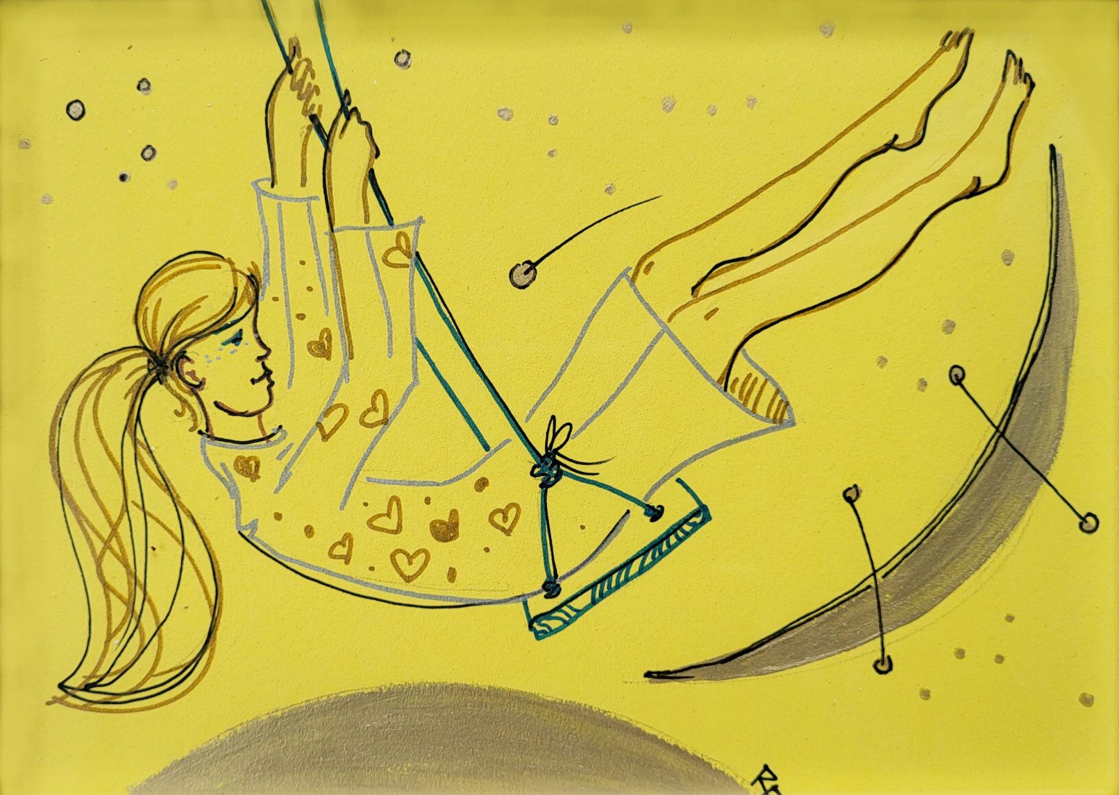 Gelbe Schaukel, Zeichnung